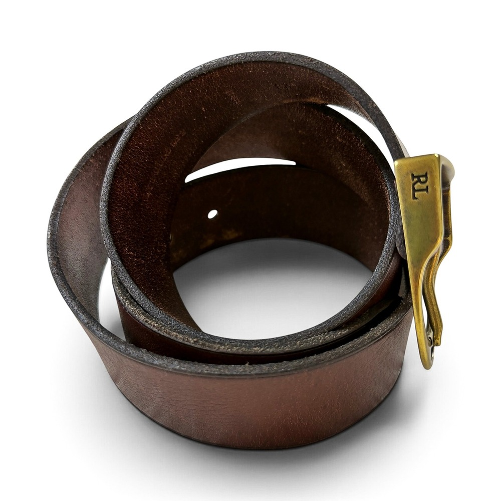Polo Ralph Lauren Wilton Equestrian D-Ring Leather Belt Brown Brass RL Buckle 34 - Picture 2 of 12